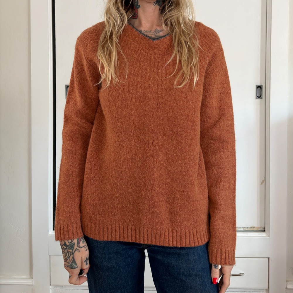 Vintage Guess V-Neck Sweater Burnt Orange Alpaca Wool Blend Y2K Indie Small